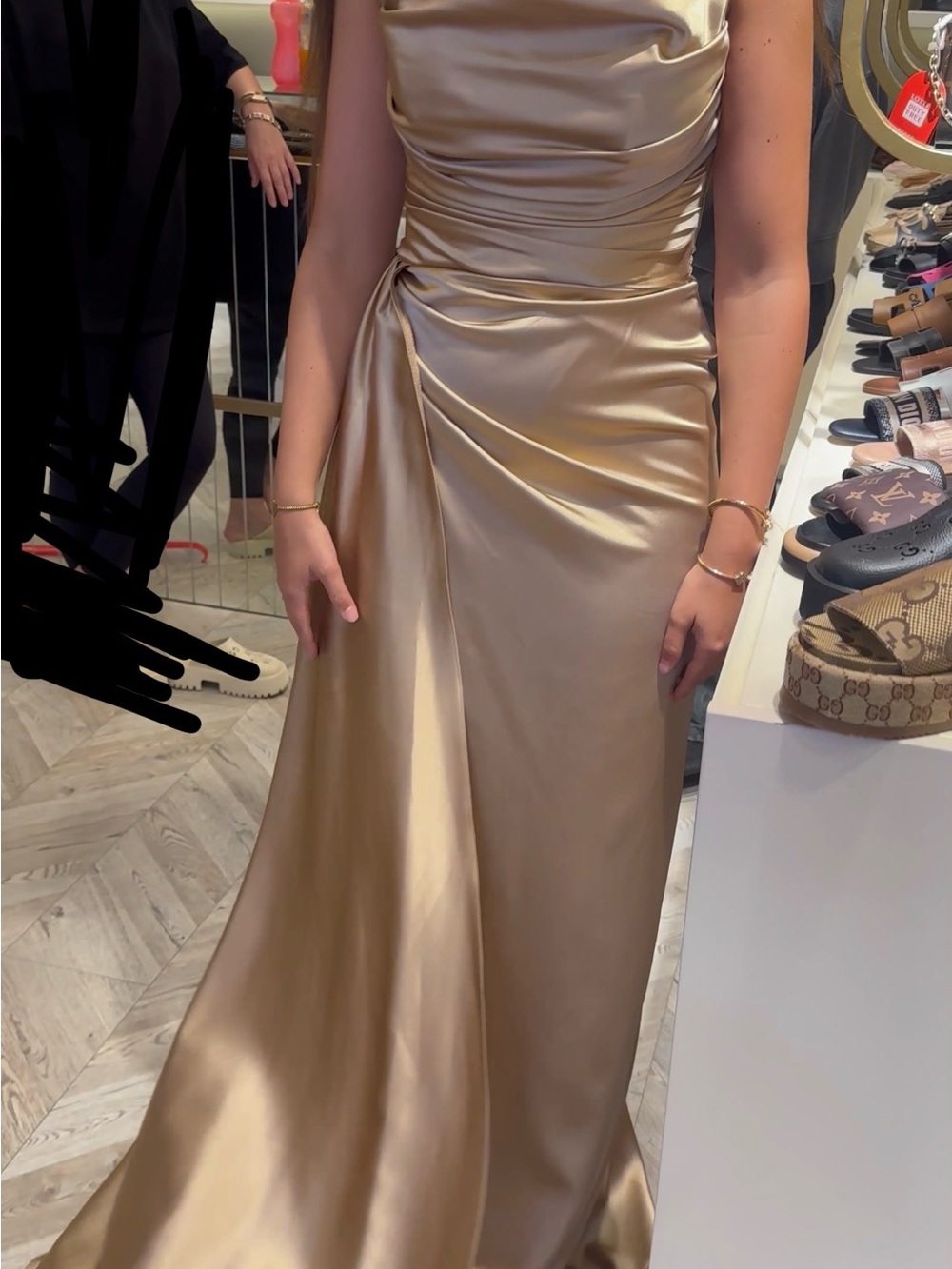 Elegant Satin Evening Gown in Champagne